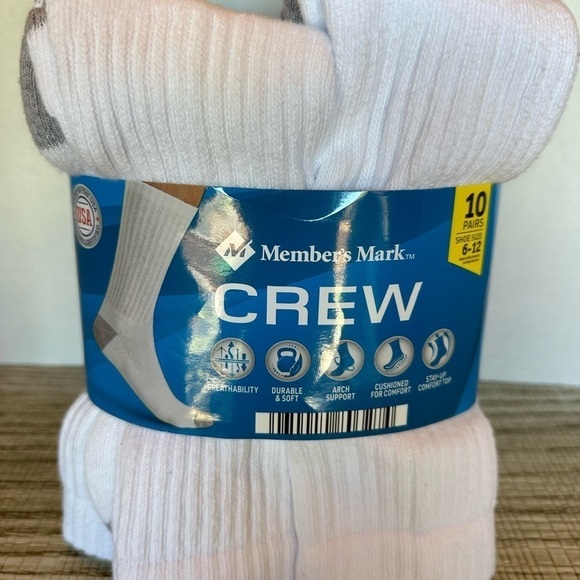 Nwt! 10- Pack Member’s Mark white CREW SOCKS size 6-12 - Picture 1 of 5